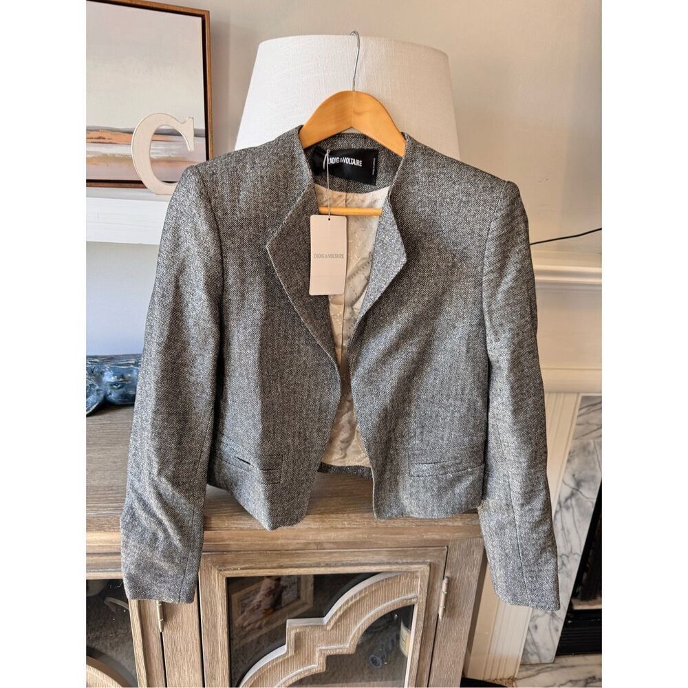NWT Zadig & Voltaire Vola Silver Deluxe Jacket Open Front Size 38